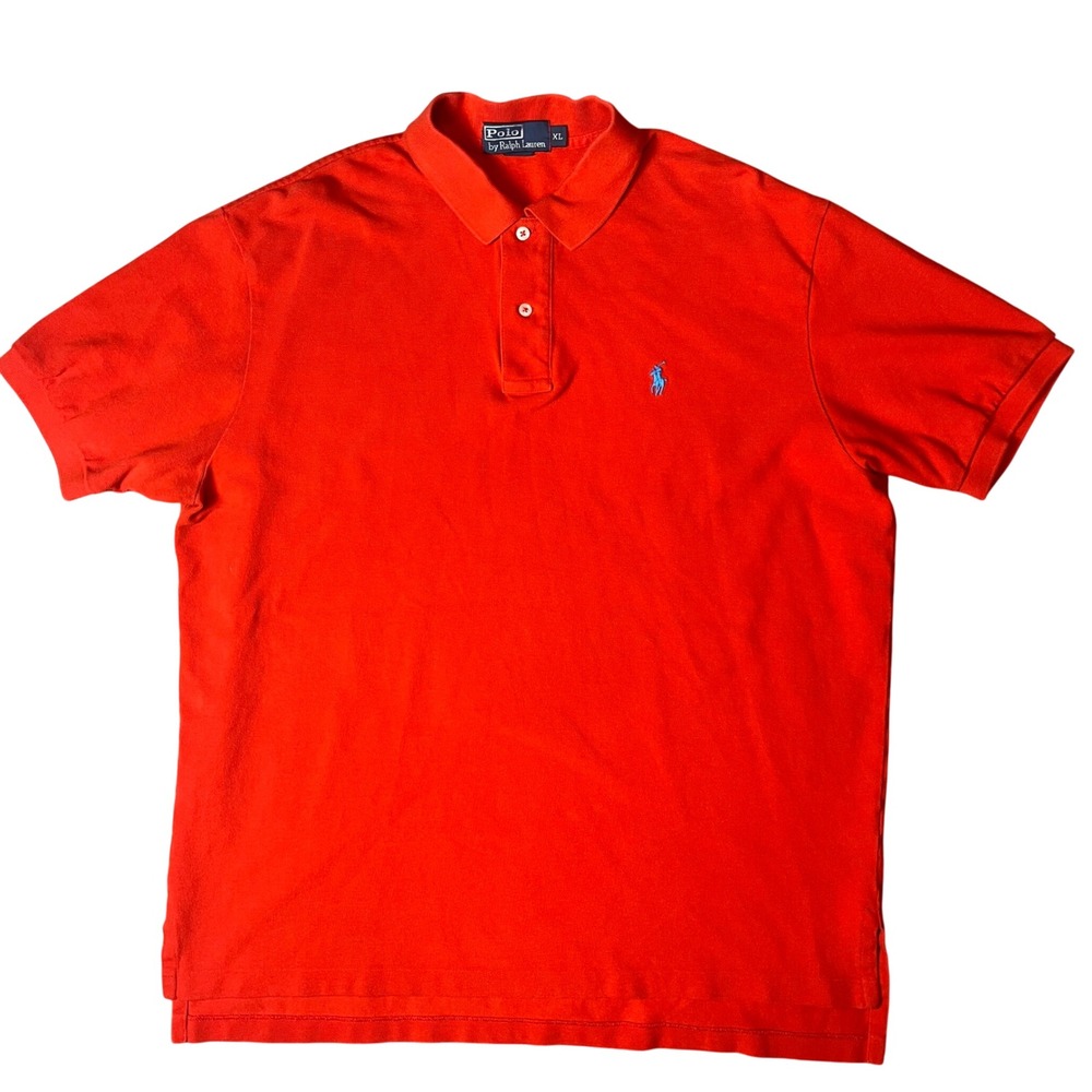 Polo Ralph Lauren Polo Shirt Mens XL red Short Sleeve cotton Pique blue pony